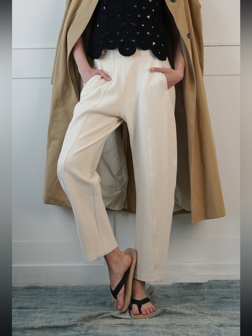 PROCHE studios Aldous Barrel Jogger Cream cotton pants Textured Trousers - Picture 3 of 12